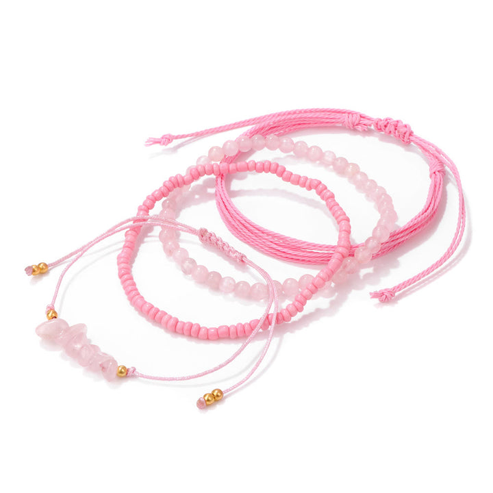 Pulsera trenzada con cordón de piedra triturada de cristal de Olivenorma (4 piezas)