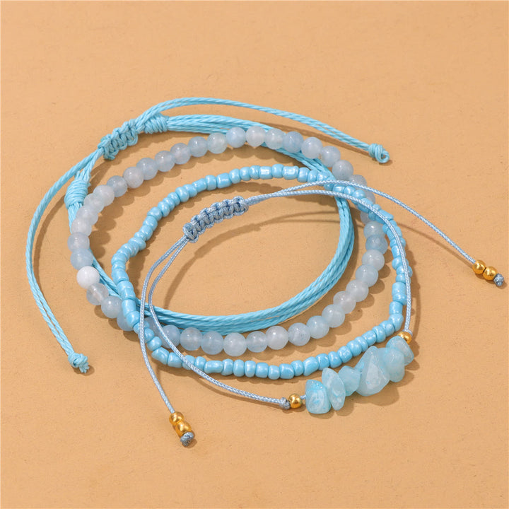 Pulsera trenzada con cordón de piedra triturada de cristal de Olivenorma (4 piezas)
