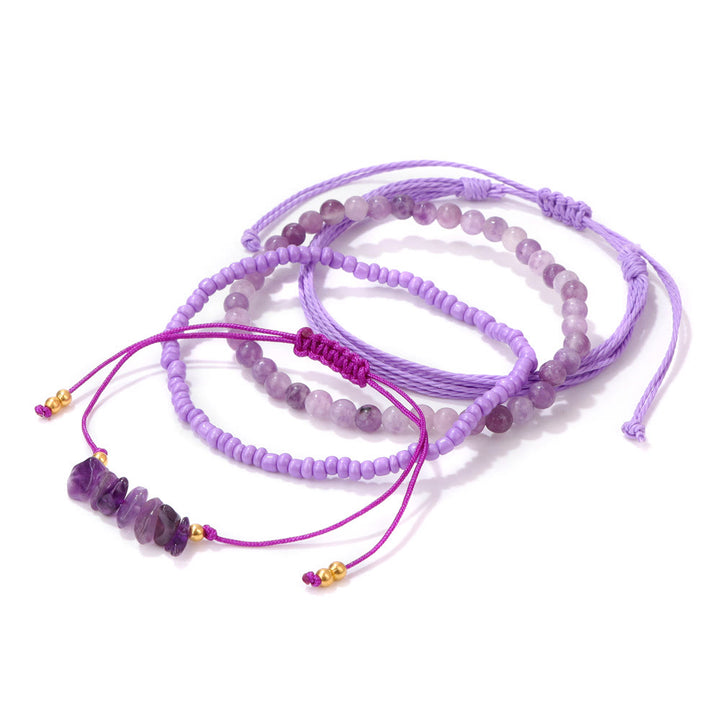 Pulsera trenzada con cordón de piedra triturada de cristal de Olivenorma (4 piezas)