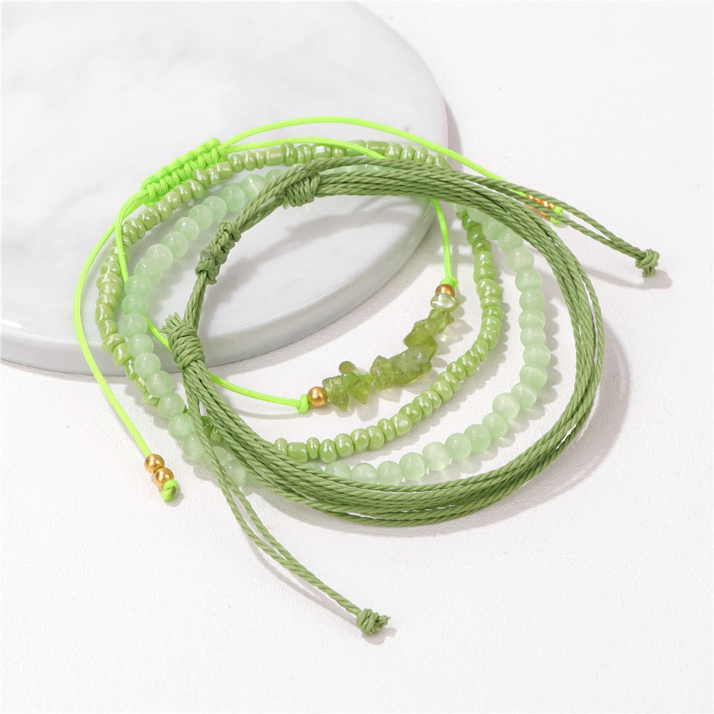 Pulsera trenzada con cordón de piedra triturada de cristal de Olivenorma (4 piezas)