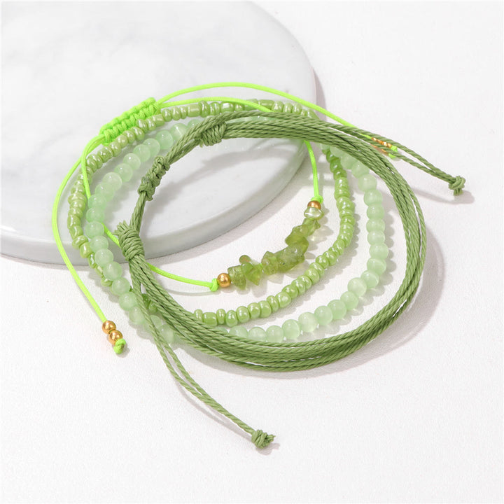Pulsera trenzada con cordón de piedra triturada de cristal de Olivenorma (4 piezas)