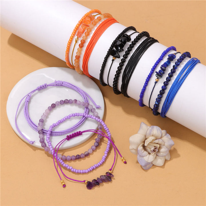Pulsera trenzada con cordón de piedra triturada de cristal de Olivenorma (4 piezas)