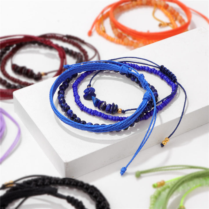 Pulsera trenzada con cordón de piedra triturada de cristal de Olivenorma (4 piezas)