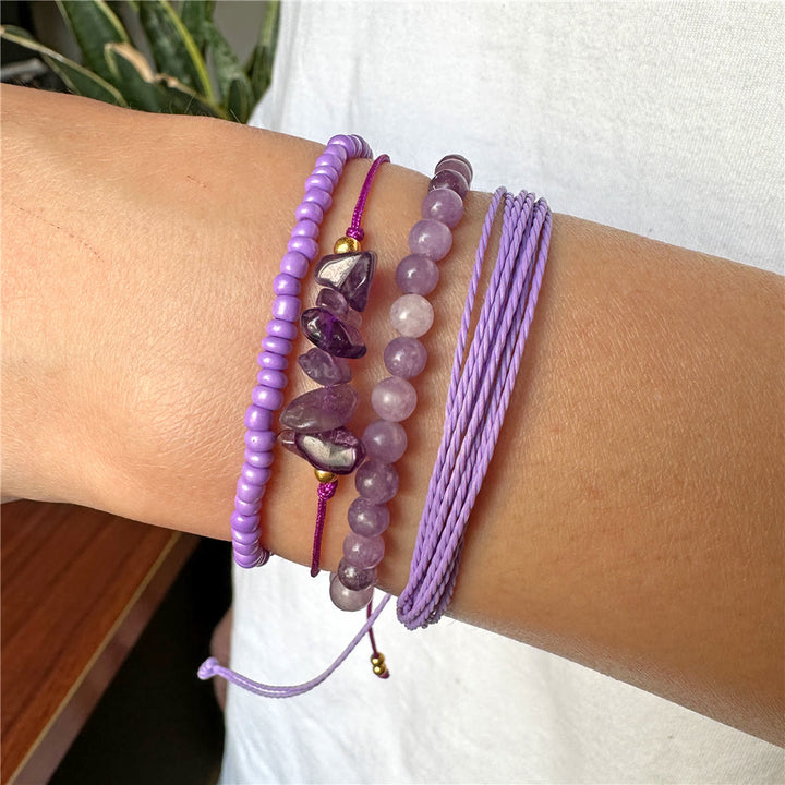 Pulsera trenzada con cordón de piedra triturada de cristal de Olivenorma (4 piezas)