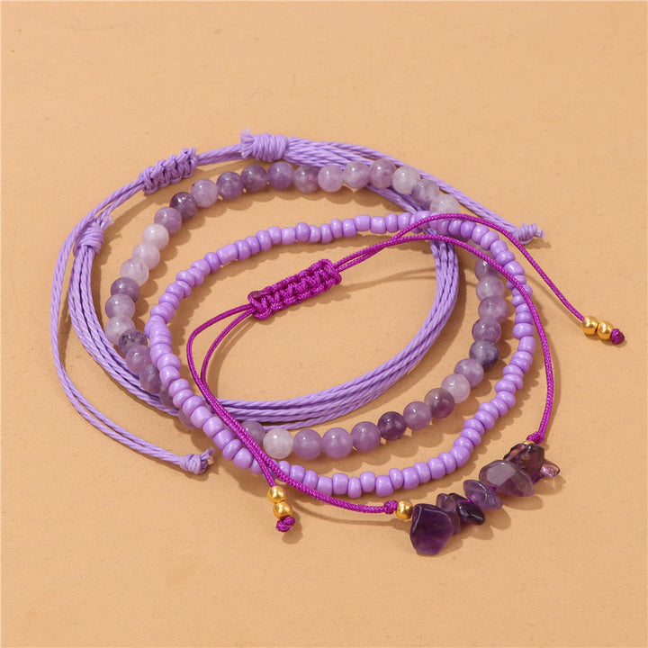 Pulsera trenzada con cordón de piedra triturada de cristal de Olivenorma (4 piezas)