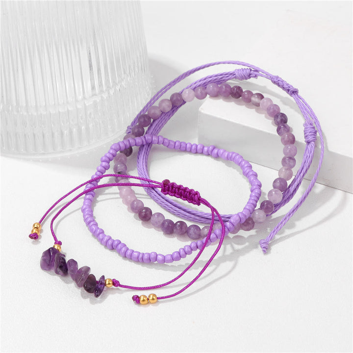 Pulsera trenzada con cordón de piedra triturada de cristal de Olivenorma (4 piezas)