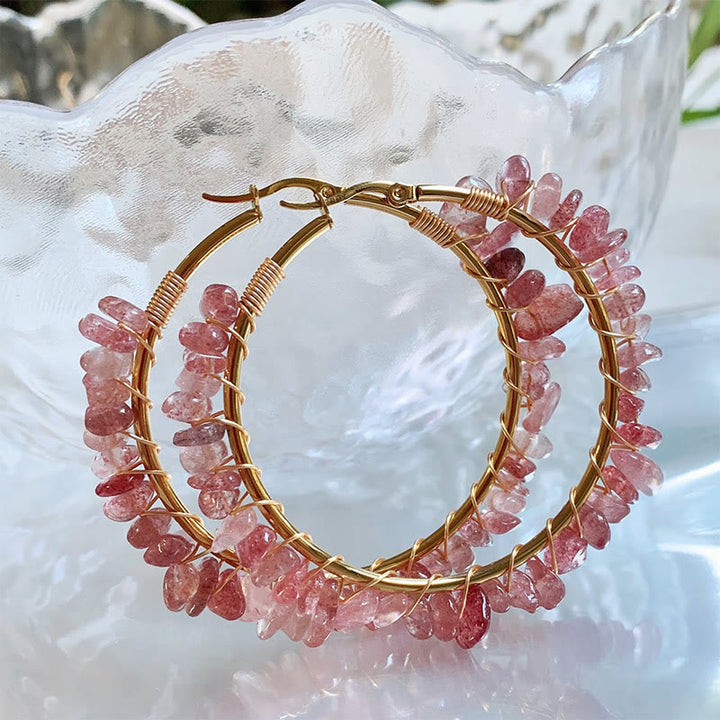 Pendientes de aro grandes de cristal de piedra natural estilo bohemio de Olivenorma