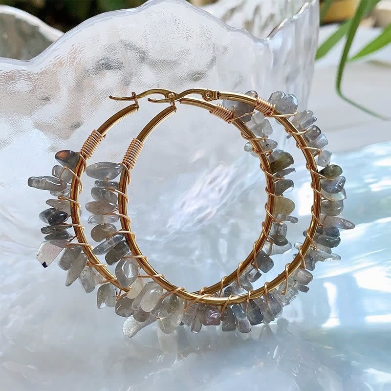 Pendientes de aro grandes de cristal de piedra natural estilo bohemio de Olivenorma