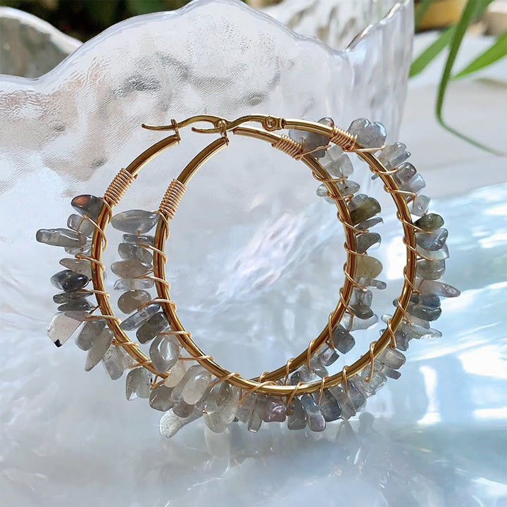 Pendientes de aro grandes de cristal de piedra natural estilo bohemio de Olivenorma