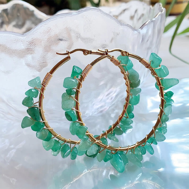 Pendientes de aro grandes de cristal de piedra natural estilo bohemio de Olivenorma