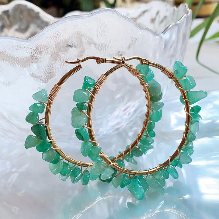 Pendientes de aro grandes de cristal de piedra natural estilo bohemio de Olivenorma