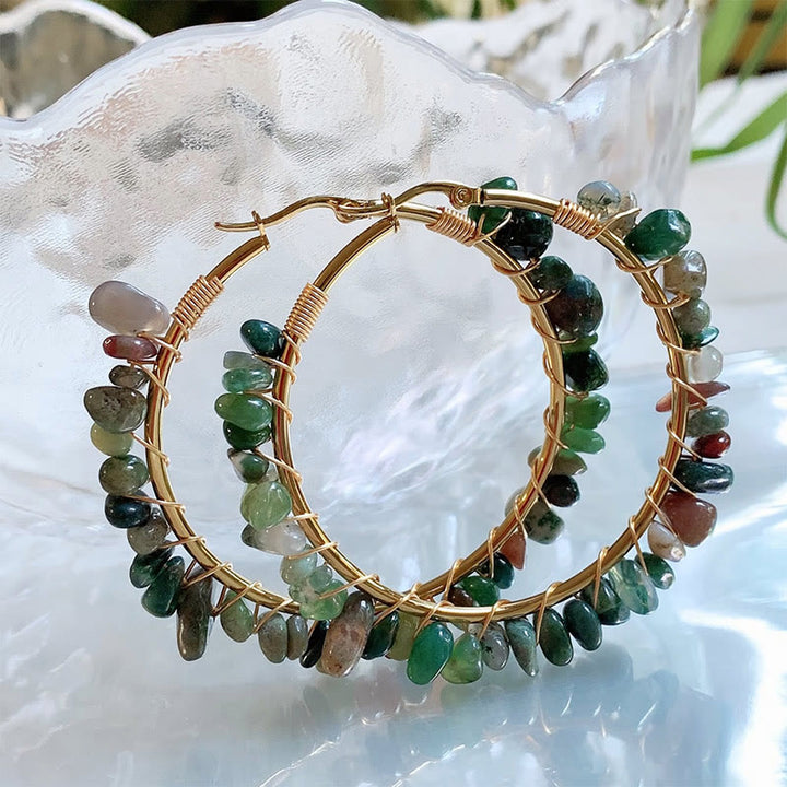 Pendientes de aro grandes de cristal de piedra natural estilo bohemio de Olivenorma