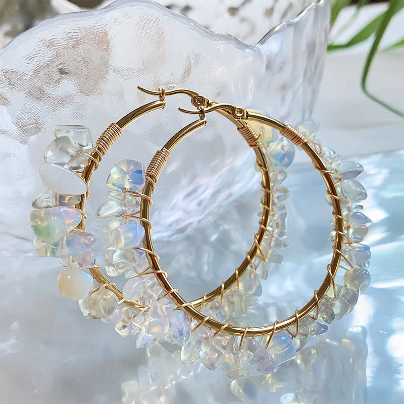 Pendientes de aro grandes de cristal de piedra natural estilo bohemio de Olivenorma