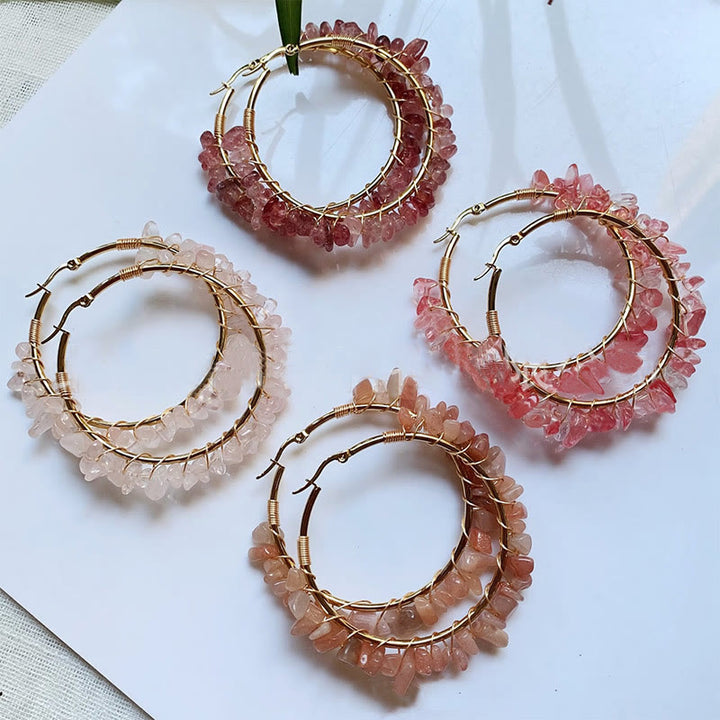 Pendientes de aro grandes de cristal de piedra natural estilo bohemio de Olivenorma