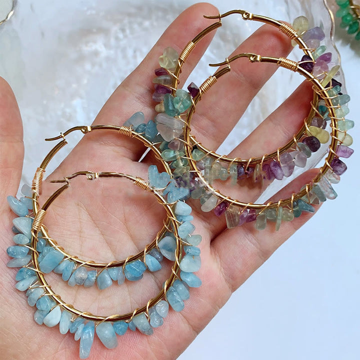 Pendientes de aro grandes de cristal de piedra natural estilo bohemio de Olivenorma