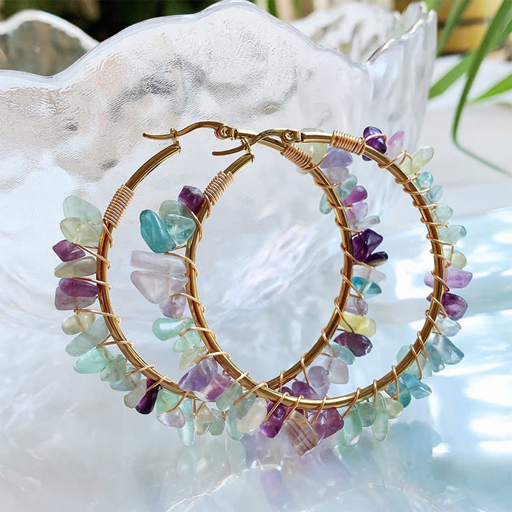 Pendientes de aro grandes de cristal de piedra natural estilo bohemio de Olivenorma