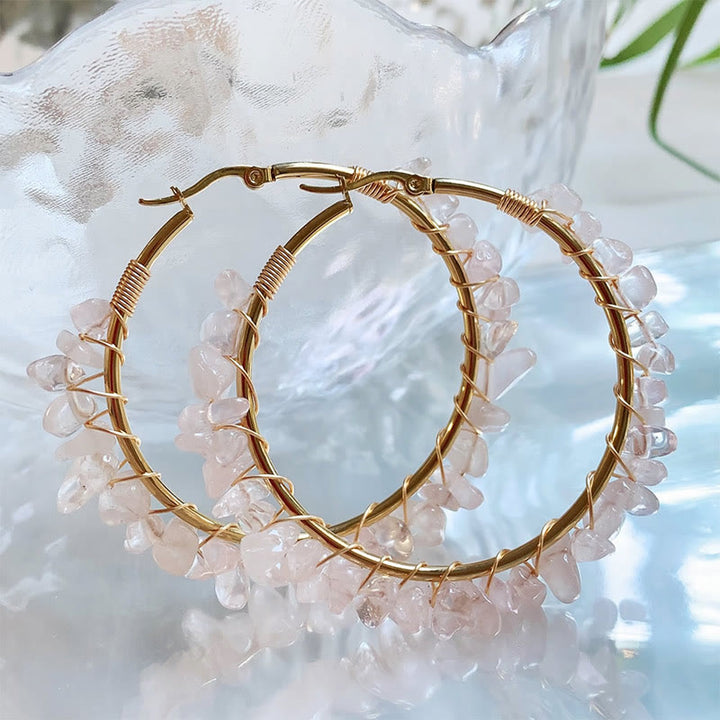 Pendientes de aro grandes de cristal de piedra natural estilo bohemio de Olivenorma