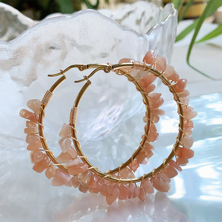Pendientes de aro grandes de cristal de piedra natural estilo bohemio de Olivenorma