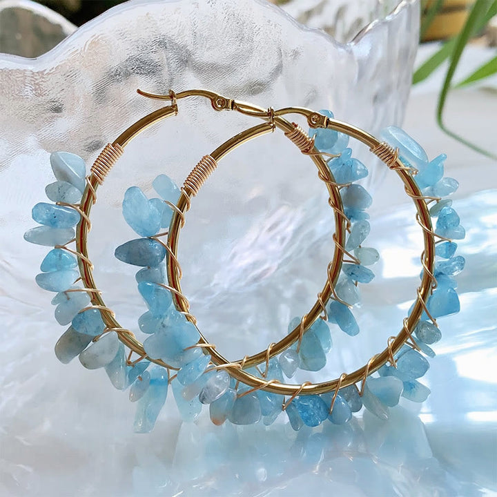 Pendientes de aro grandes de cristal de piedra natural estilo bohemio de Olivenorma
