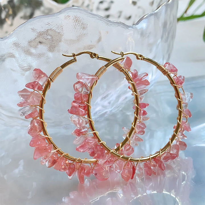 Pendientes de aro grandes de cristal de piedra natural estilo bohemio de Olivenorma