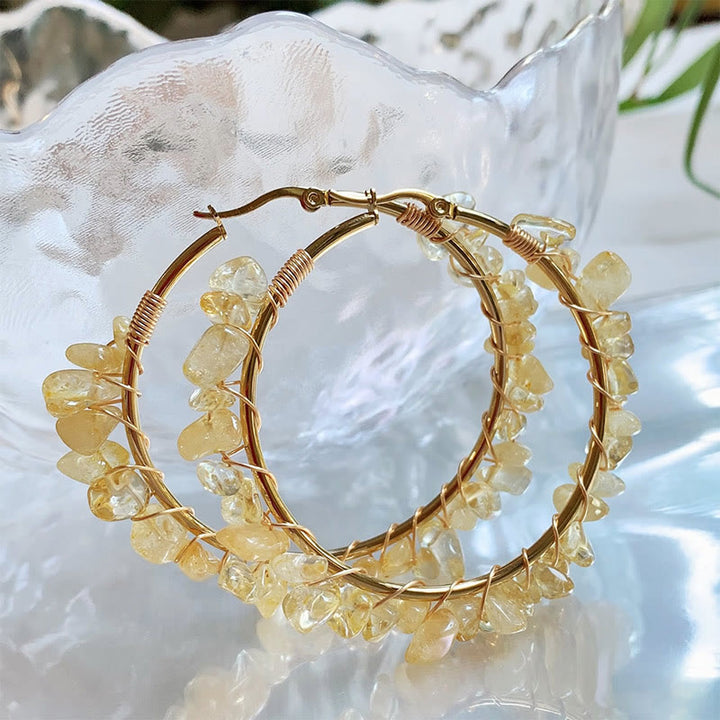Pendientes de aro grandes de cristal de piedra natural estilo bohemio de Olivenorma