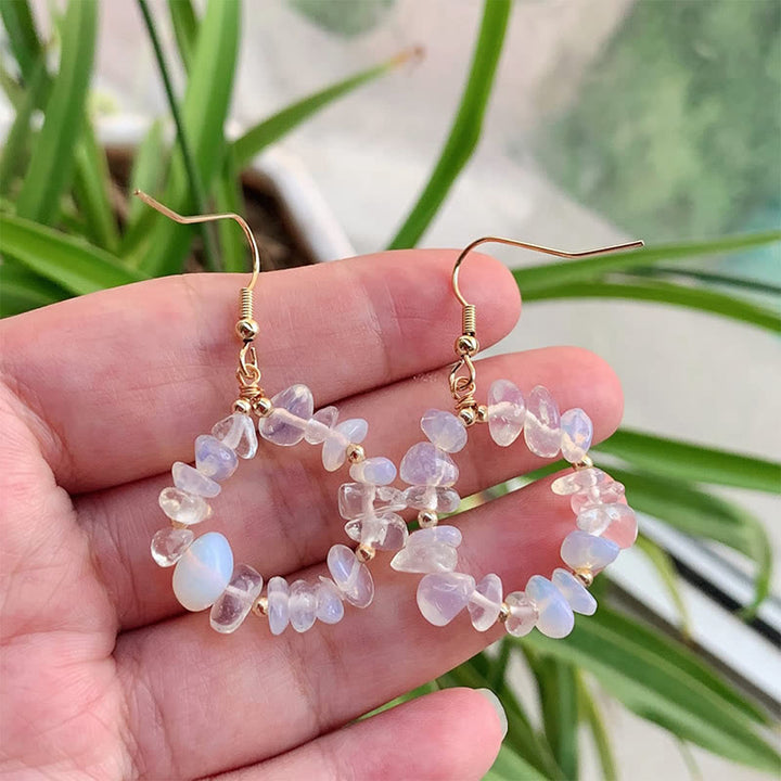 Pendientes de aro de cristal de piedra triturada natural Olivenorma