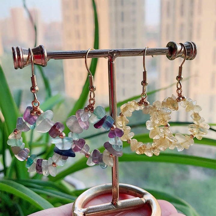Pendientes de aro de cristal de piedra triturada natural Olivenorma