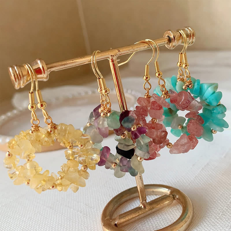 Pendientes de aro de cristal de piedra triturada natural Olivenorma