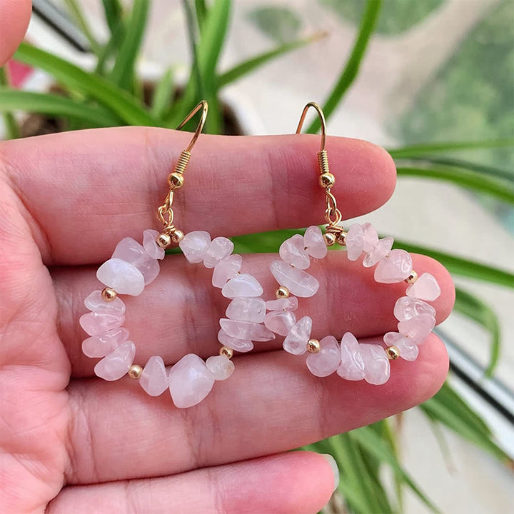 Pendientes de aro de cristal de piedra triturada natural Olivenorma