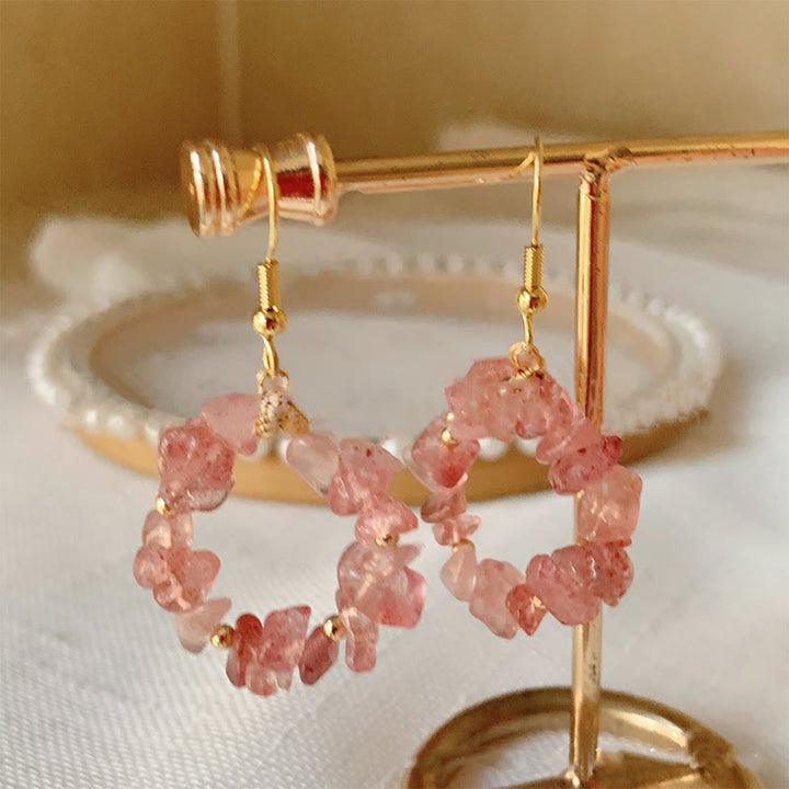 Pendientes de aro de cristal de piedra triturada natural Olivenorma