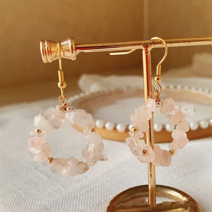 Pendientes de aro de cristal de piedra triturada natural Olivenorma