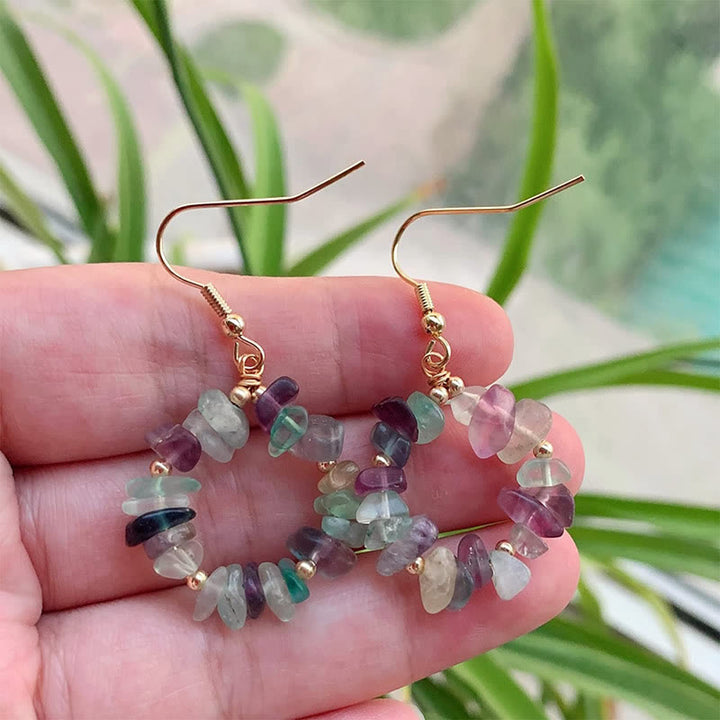 Pendientes de aro de cristal de piedra triturada natural Olivenorma