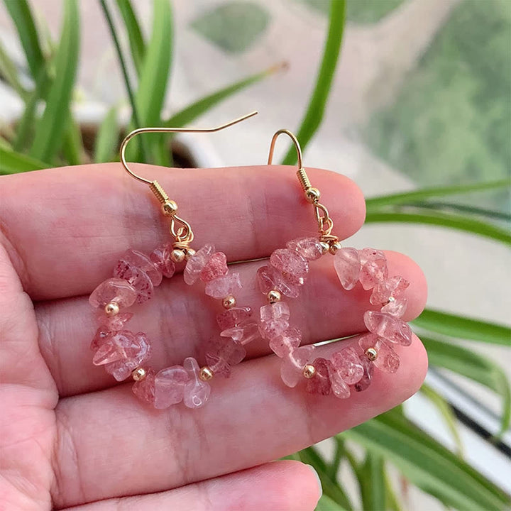 Pendientes de aro de cristal de piedra triturada natural Olivenorma