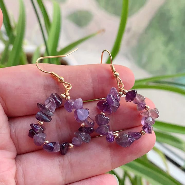 Pendientes de aro de cristal de piedra triturada natural Olivenorma