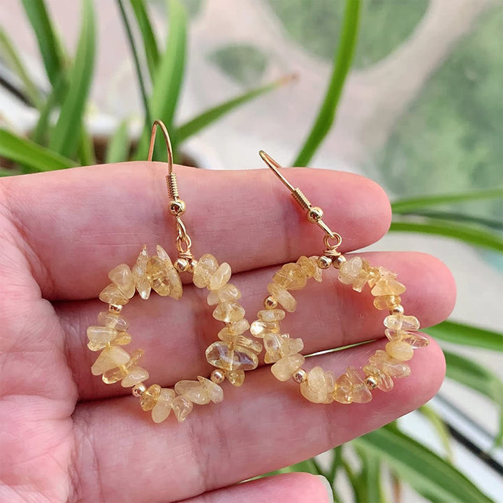 Pendientes de aro de cristal de piedra triturada natural Olivenorma