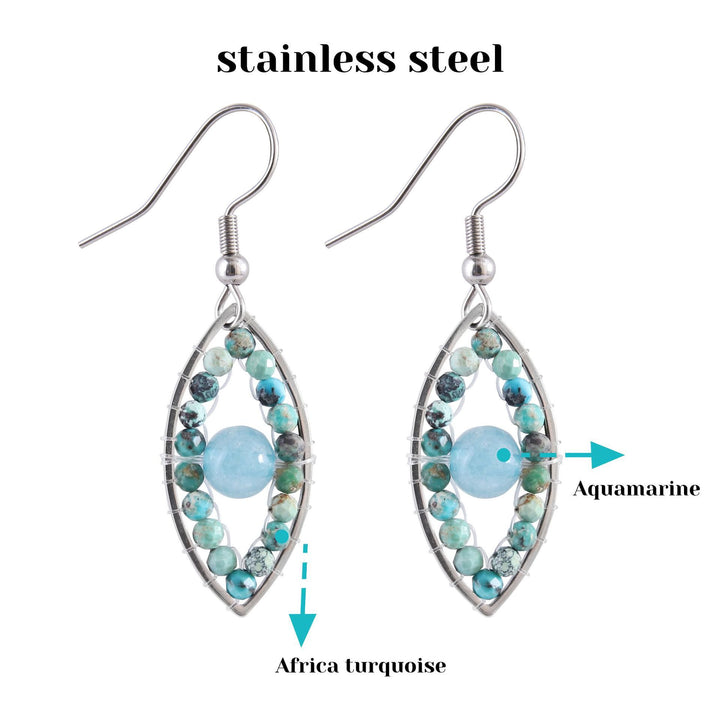 Pendientes colgantes de ojo malvado con turquesa africana y aguamarina de Olivenorma