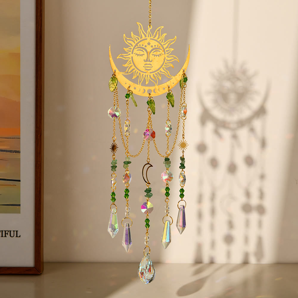 Atrapasol de cristal natural Olivenorma , carillón de viento con forma de sol y luna