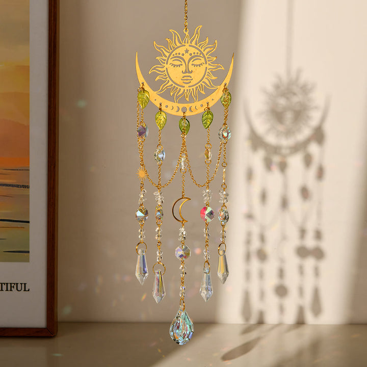 Atrapasol de cristal natural Olivenorma , carillón de viento con forma de sol y luna