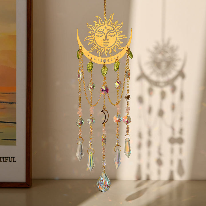 Atrapasol de cristal natural Olivenorma , carillón de viento con forma de sol y luna