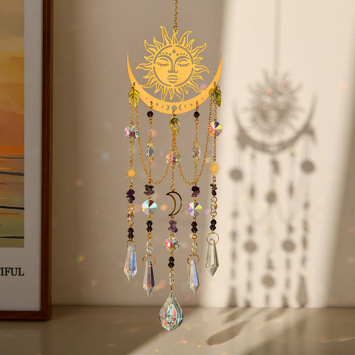 Atrapasol de cristal natural Olivenorma , carillón de viento con forma de sol y luna