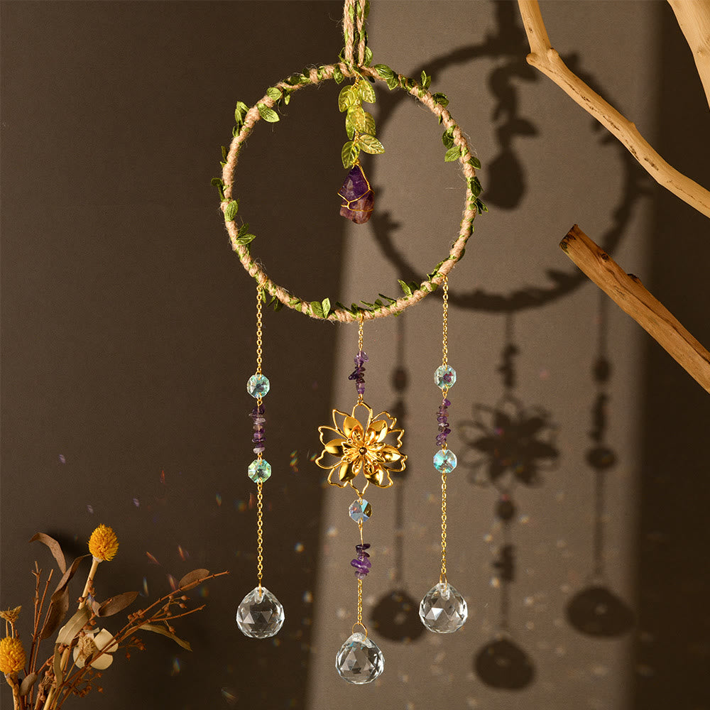 Anillo de vid de cristal natural Olivenorma con carillón de viento de loto