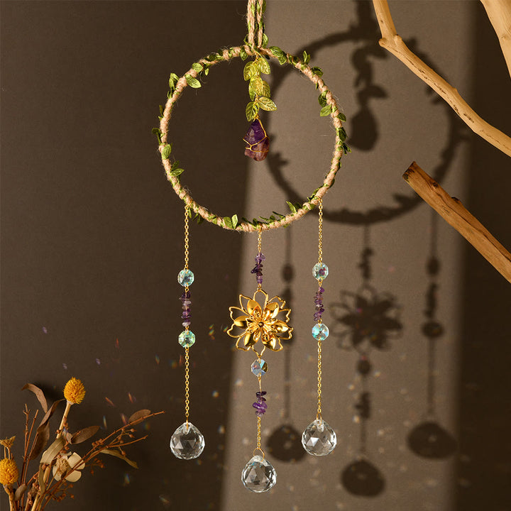 Anillo de vid de cristal natural Olivenorma con carillón de viento de loto