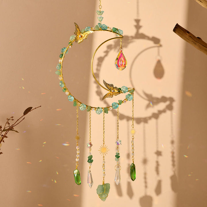 Carillón de viento con forma de mariposa y luna de cristal natural de Olivenorma