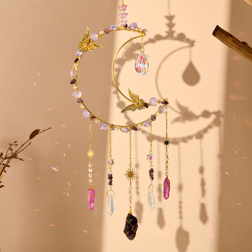 Carillón de viento con forma de mariposa y luna de cristal natural de Olivenorma
