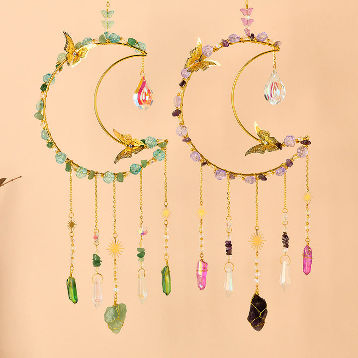 Carillón de viento con forma de mariposa y luna de cristal natural de Olivenorma