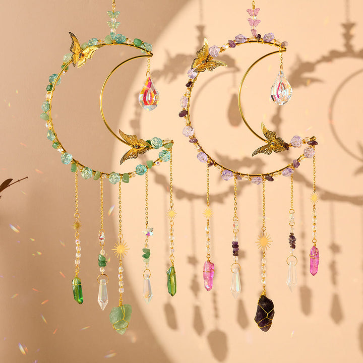 Carillón de viento con forma de mariposa y luna de cristal natural de Olivenorma