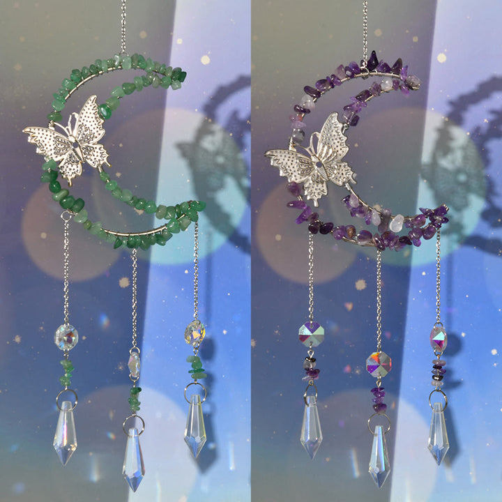 Carillón de viento de mariposa y luna de cristal natural Olivenorma