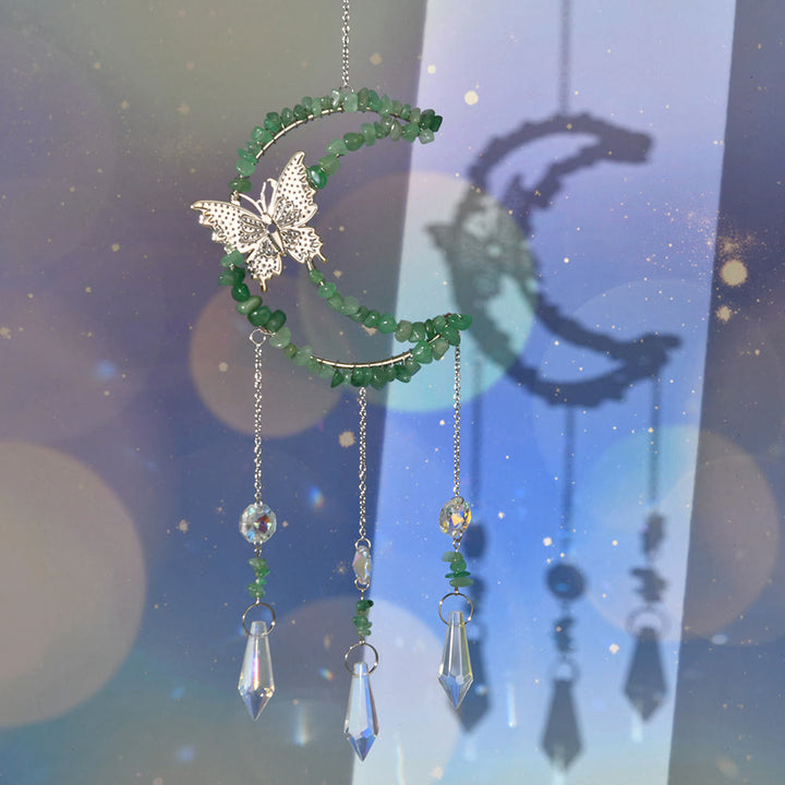 Carillón de viento de mariposa y luna de cristal natural Olivenorma