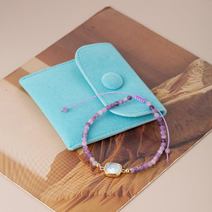 Pulsera con colgante de ópalo coloreado y cuentas de cristal natural de Olivenorma