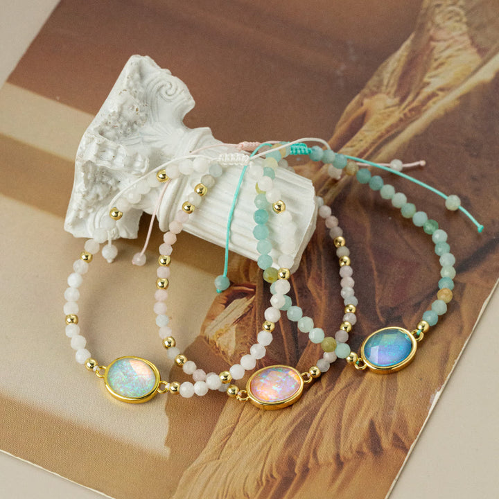 Pulsera con colgante de ópalo coloreado y cuentas de cristal natural de Olivenorma